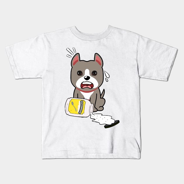 Funny grey Dog spilled a jar of mayonnaise Kids T-Shirt by Pet Station